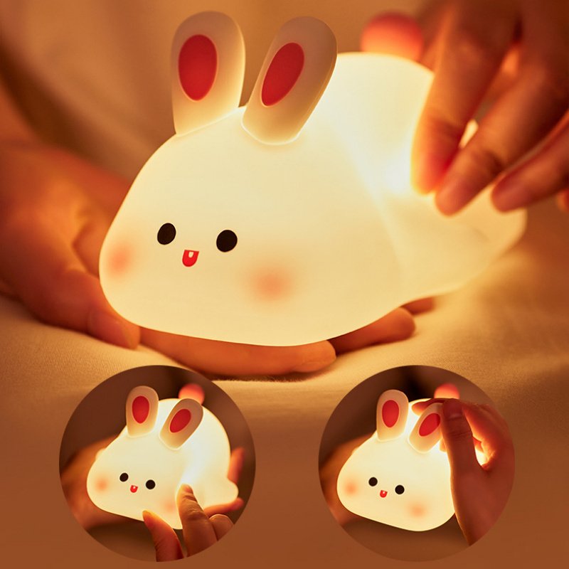 veilleuse LED lapin mignon-lampe tactile en silicone rechargeable – Image 2